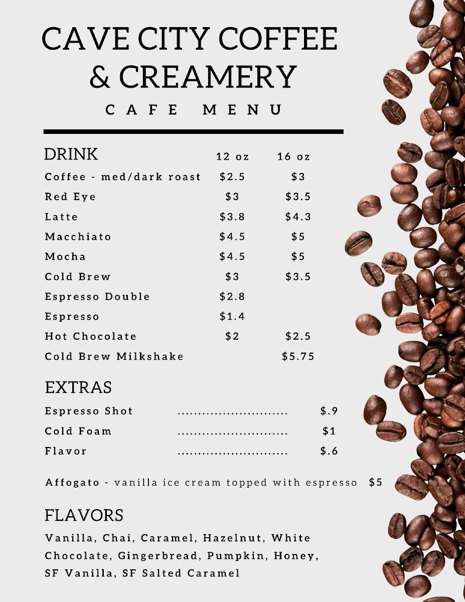 Cave City Coffee & Creamery Menu - Image 1